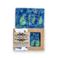 Mellow Monkey Wild Maine Blueberry handmade bar soap, swirled blue and green, 4oz, in recyclable kraft box.