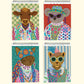 Mellow Monkey Wild Style FlowArt pads featuring four colorful, psychedelic animal portraits for mindful tracing.