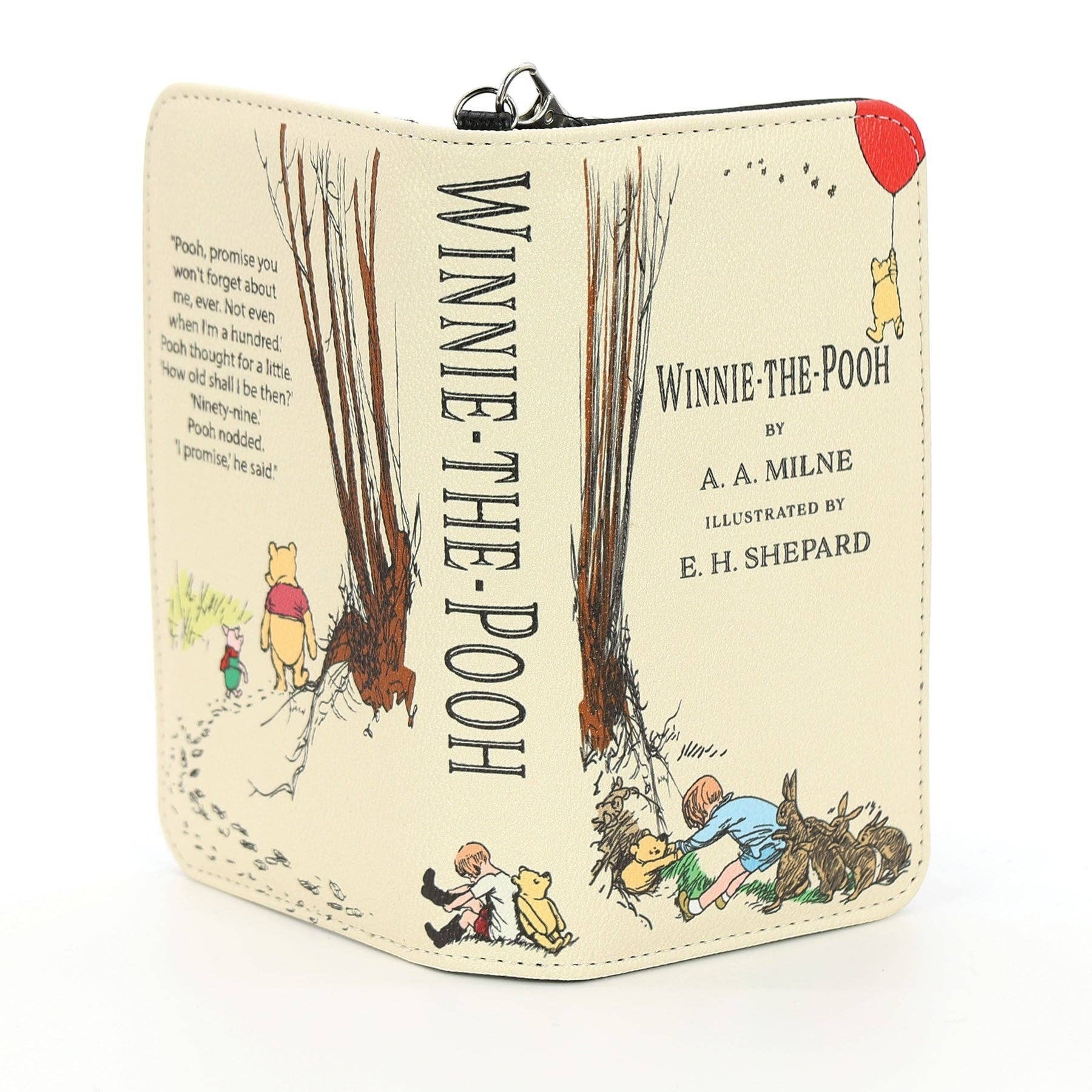 Mellow Monkey beige vinyl Winnie the Pooh book wallet featuring classic E.H. Shepard illustrations and storybook cover