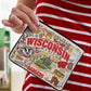Mellow Monkey University of Wisconsin zip pouch featuring colorful woven illustrations of campus landmarks and Bucky