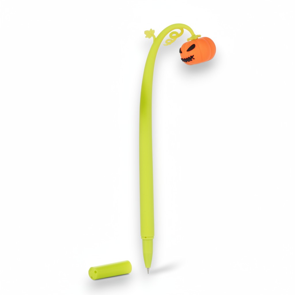 Mellow Monkey Wobbly Pumpkin Pen with green stem and orange jack-o-lantern top. Perfect for fall.