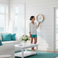Mellow Monkey white and turquoise wood barometer with beech frame and pointer, 10" diameter, forecasts weather.