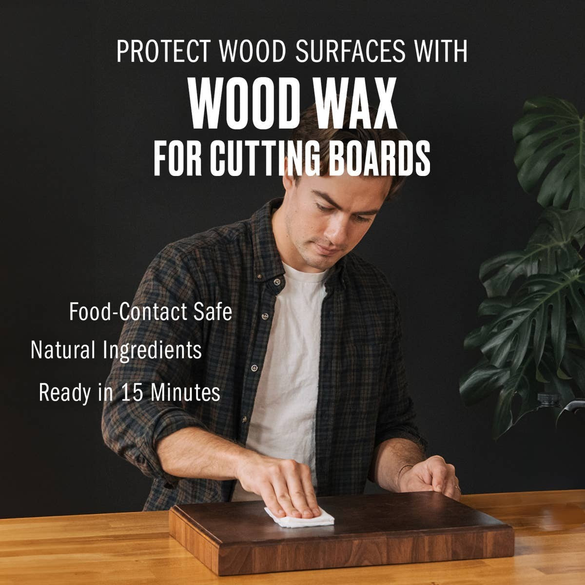 Mellow Monkey Wood Wax for Cutting Boards, handcrafted with beeswax, coconut oil, and vitamin E. Food-contact safe.