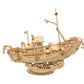 Mellow Monkey 3D laser cut wooden fishing ship puzzle, made of plywood. Features intricate details like anchors and cranes.