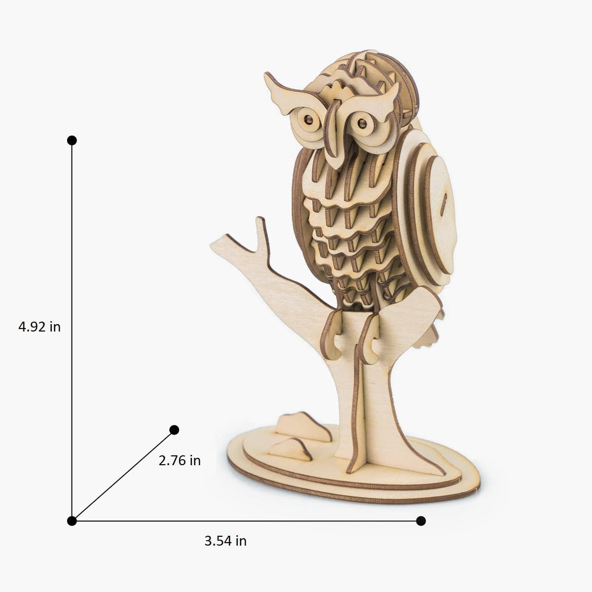 Mellow Monkey 3D laser cut wooden owl puzzle on a tree branch. Natural wood material.