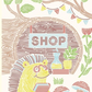 Mellow Monkey Woodland Whimsy Trace by Line art pad page featuring a cute hedgehog in a forest shop scene.