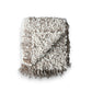 Mellow Monkey grey mélange and natural wool blend shag throw blanket with fringe detail.