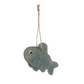 Mellow Monkey handcrafted wool felt fish ornament in shades of grey and blue with a rustic twine hanging loop.