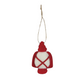 Mellow Monkey handcrafted red and white wool felt lantern ornament with a rustic twine hanging loop.