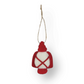 Mellow Monkey handcrafted red and white wool felt lantern ornament with a rustic twine hanging loop.