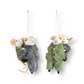Mellow Monkey wool felt piggyback mice ornaments wearing textured winter overalls with hanging loops