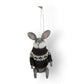 Mellow Monkey handcrafted wool felt rabbit ornament wearing a dark brown patterned sweater for holiday decor