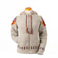 Mellow Monkey light natural wool zip hoodie with vibrant floral embroidery, braided drawstrings, and Fair Isle trim.