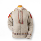 Mellow Monkey light natural wool zip hoodie featuring vibrant floral embroidery, braided drawstrings, and Fair Isle trim.