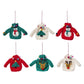 Mellow Monkey hand-crafted wool sweater ornaments featuring festive snowman, Christmas tree, and reindeer designs.