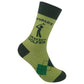 Mellow Monkey light green crew socks featuring a cartoon golfer and the text World's Okayest Golfer in dark green