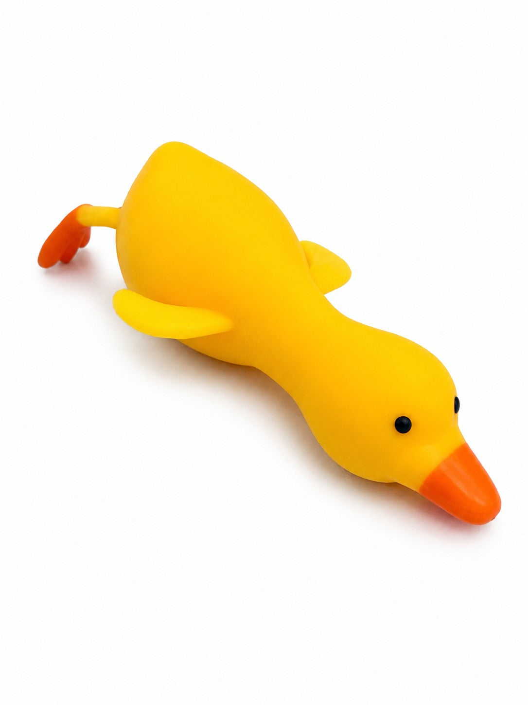 Mellow Monkey yellow squishy duck toy with an orange beak and feet, perfect for stress relief and sensory play.