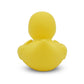 Back view of a bright yellow Mellow Monkey rubber duck made of soft plastic, perfect for desks or dashboards.