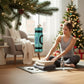 Mellow Monkey Old World Christmas blown glass yoga mat ornament, teal with black accents and "YOGA" text.