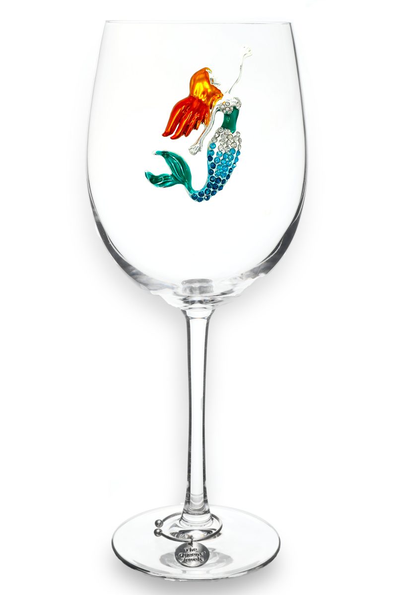Mermaid Jeweled Stemmed Wine Glass with Wine Charm - Mellow Monkey