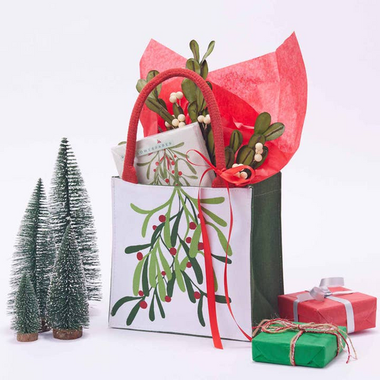 Mistletoe Itsy Bitsy Reusable Gift Bag Tote - Mellow Monkey