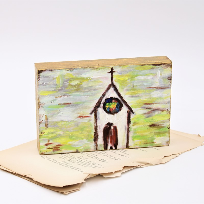 Hand-Painted Church on Wood Block - 6x4 - Mellow Monkey