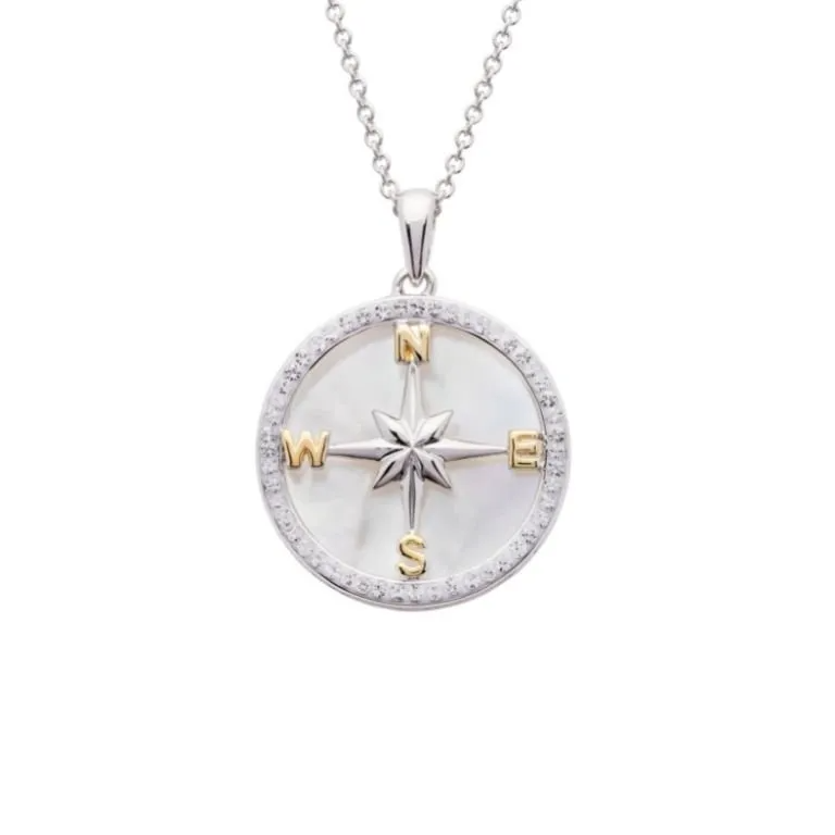 Mother of Pearl Compass Pendant Necklace - Mellow Monkey