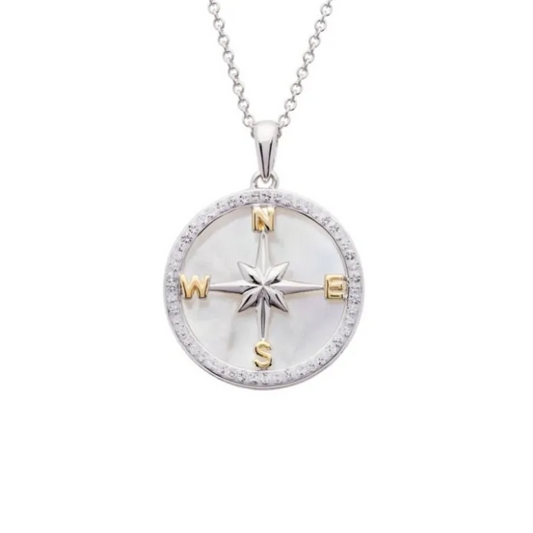 Mother of Pearl Compass Pendant Necklace - Mellow Monkey