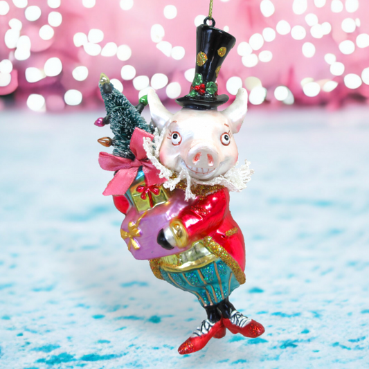 Mr. Pig with Gifts - December Diamonds Holiday Ornament - Mellow Monkey