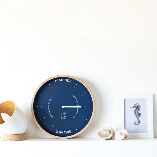 Navy Blue Wood Tide Clock - Mellow Monkey