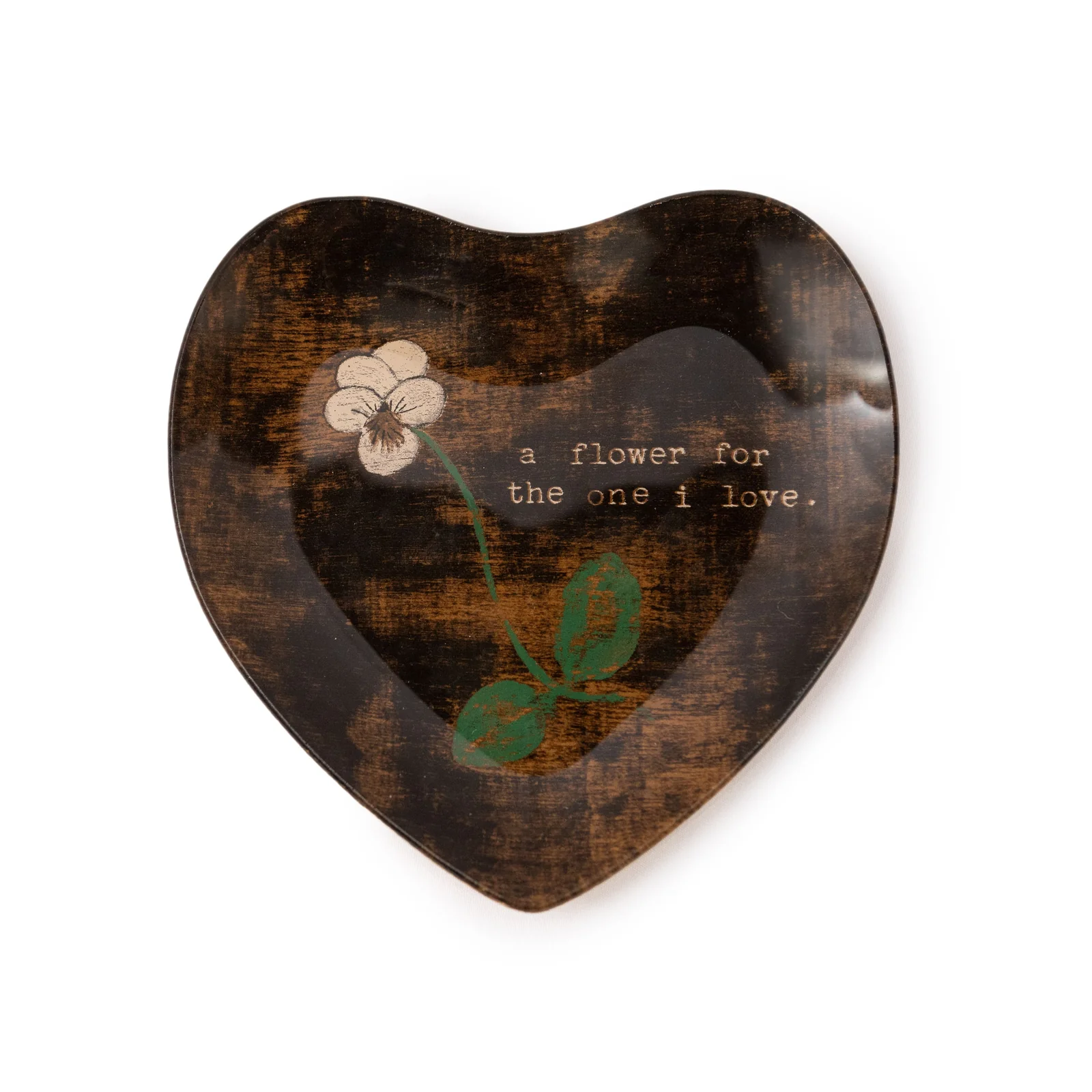 A Flower For the One I Love - Heart Decoupage Plate - 6-in x 6-in - Mellow Monkey