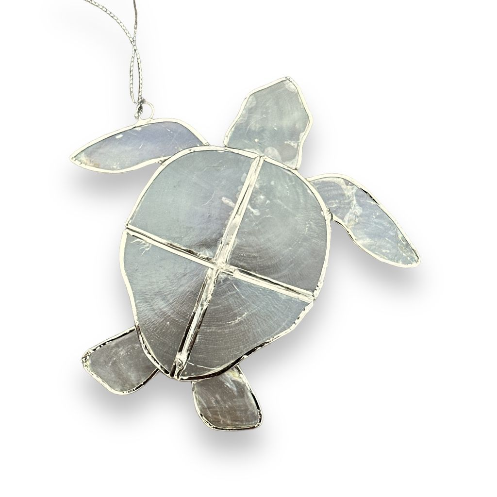 Capiz Shell Turtle Ornament - White With Silver Edge - Mellow Monkey