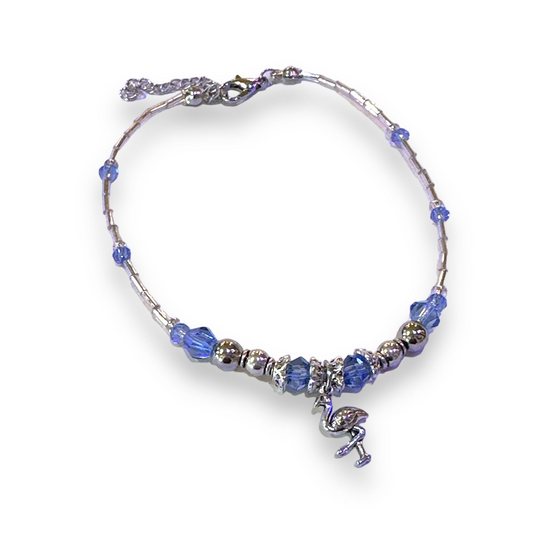 Flamingo Charmed Liquid Silver Anklet - Silver/Blue - Mellow Monkey