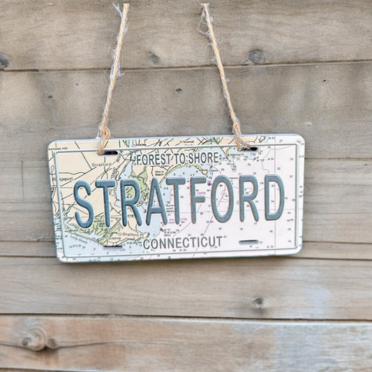 Stratford Wooden License Plate Ornament- 5.5" - Mellow Monkey