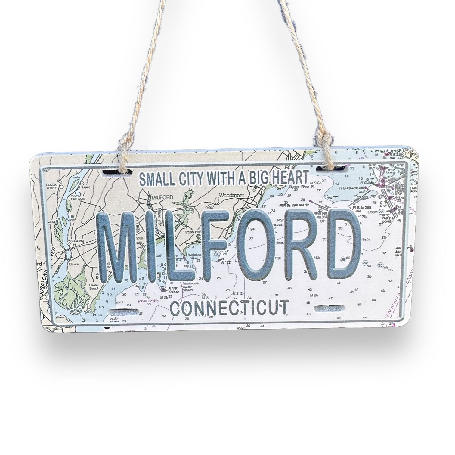 Milford Wooden License Plate Ornament- 5.5" - Mellow Monkey