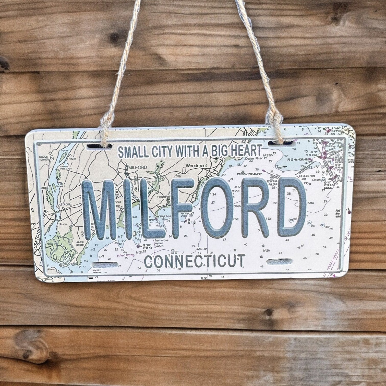 Milford Wooden License Plate Ornament- 5.5" - Mellow Monkey