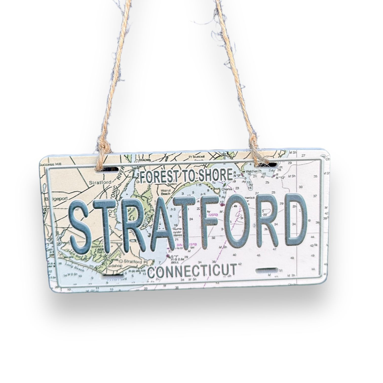 Stratford Wooden License Plate Ornament- 5.5" - Mellow Monkey