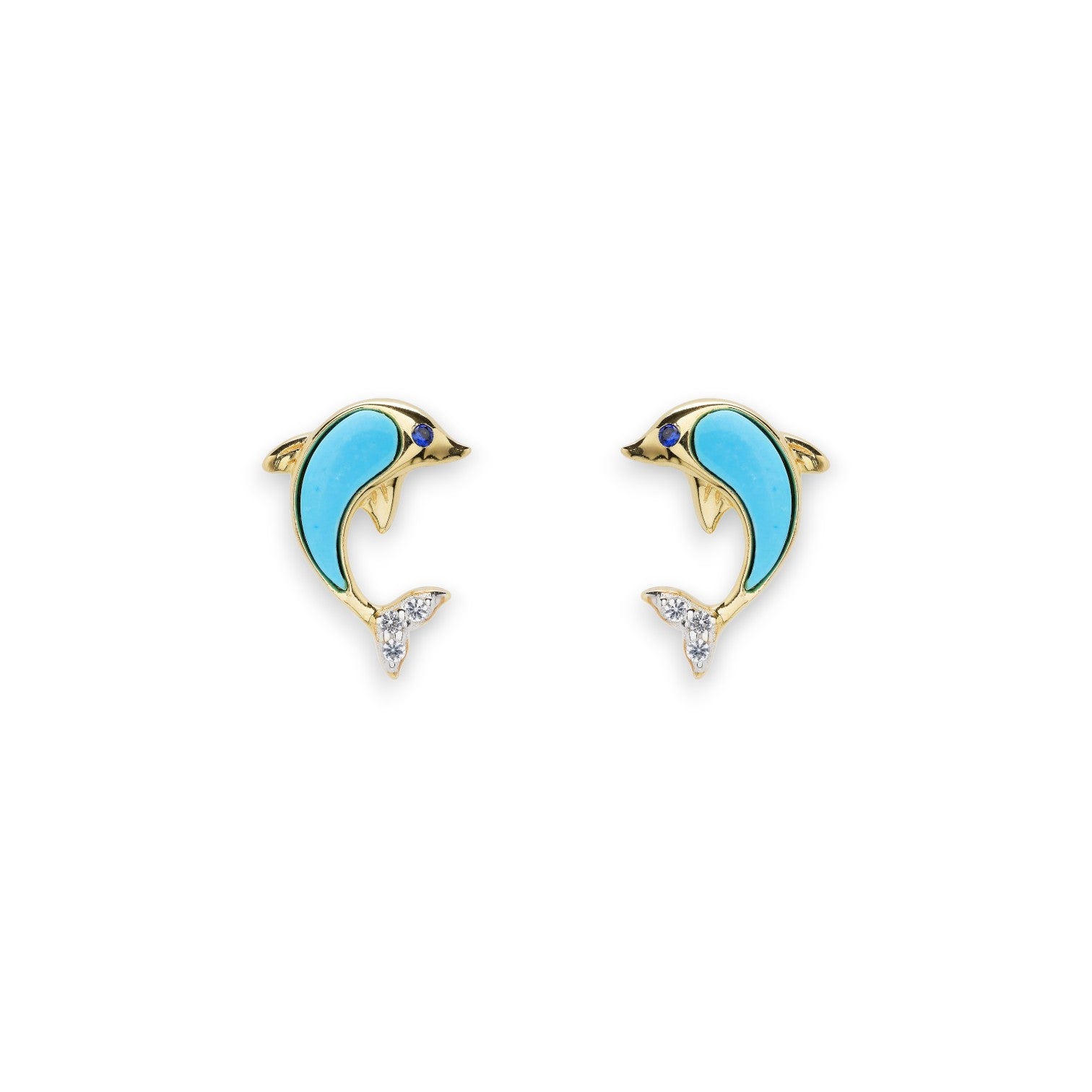 Turquoise Dolphin 14kt Gold Stud Earrings - Gold Vermeil - Mellow Monkey