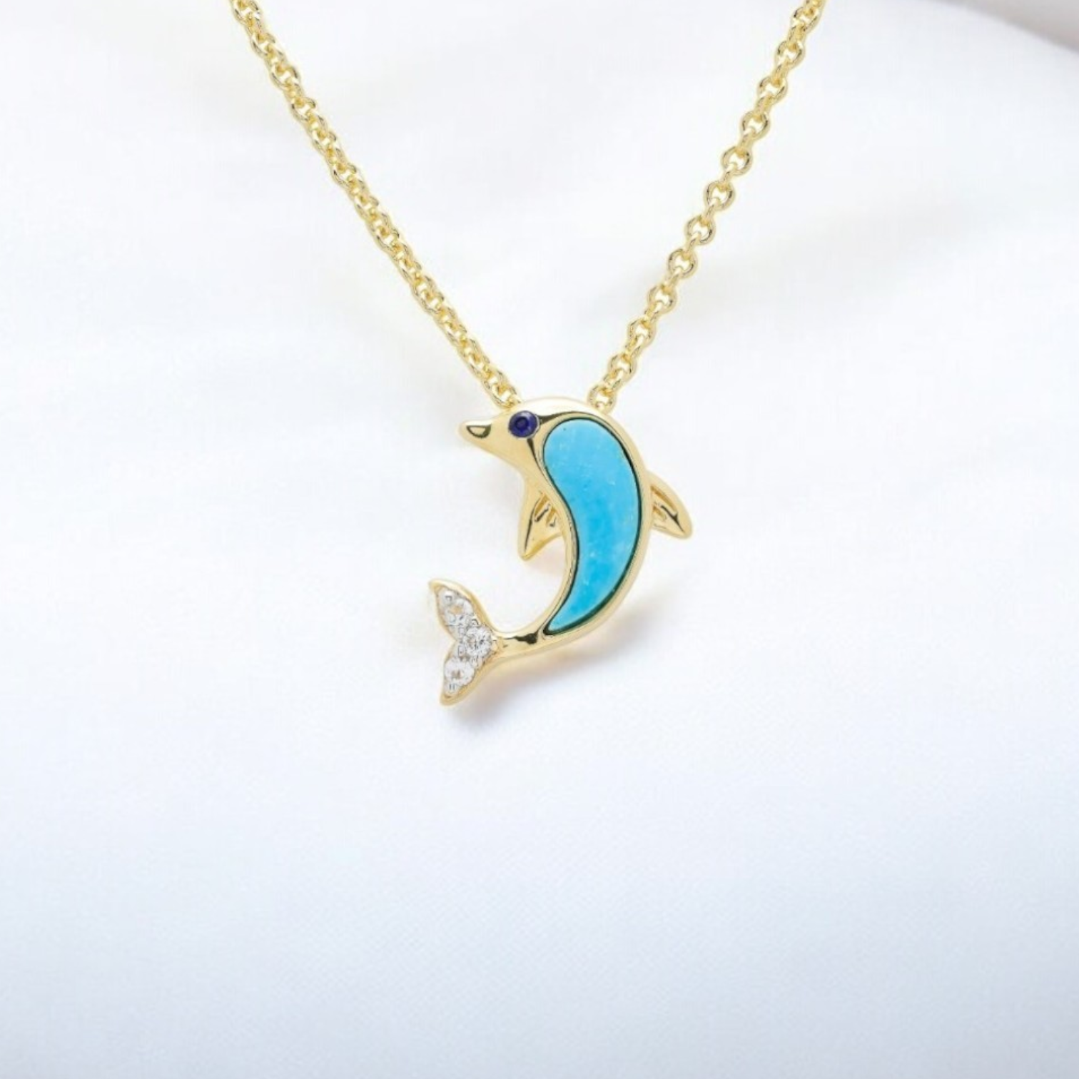 Turquoise Dolphin 14kt Gold Necklace - Gold Vermeil - Mellow Monkey