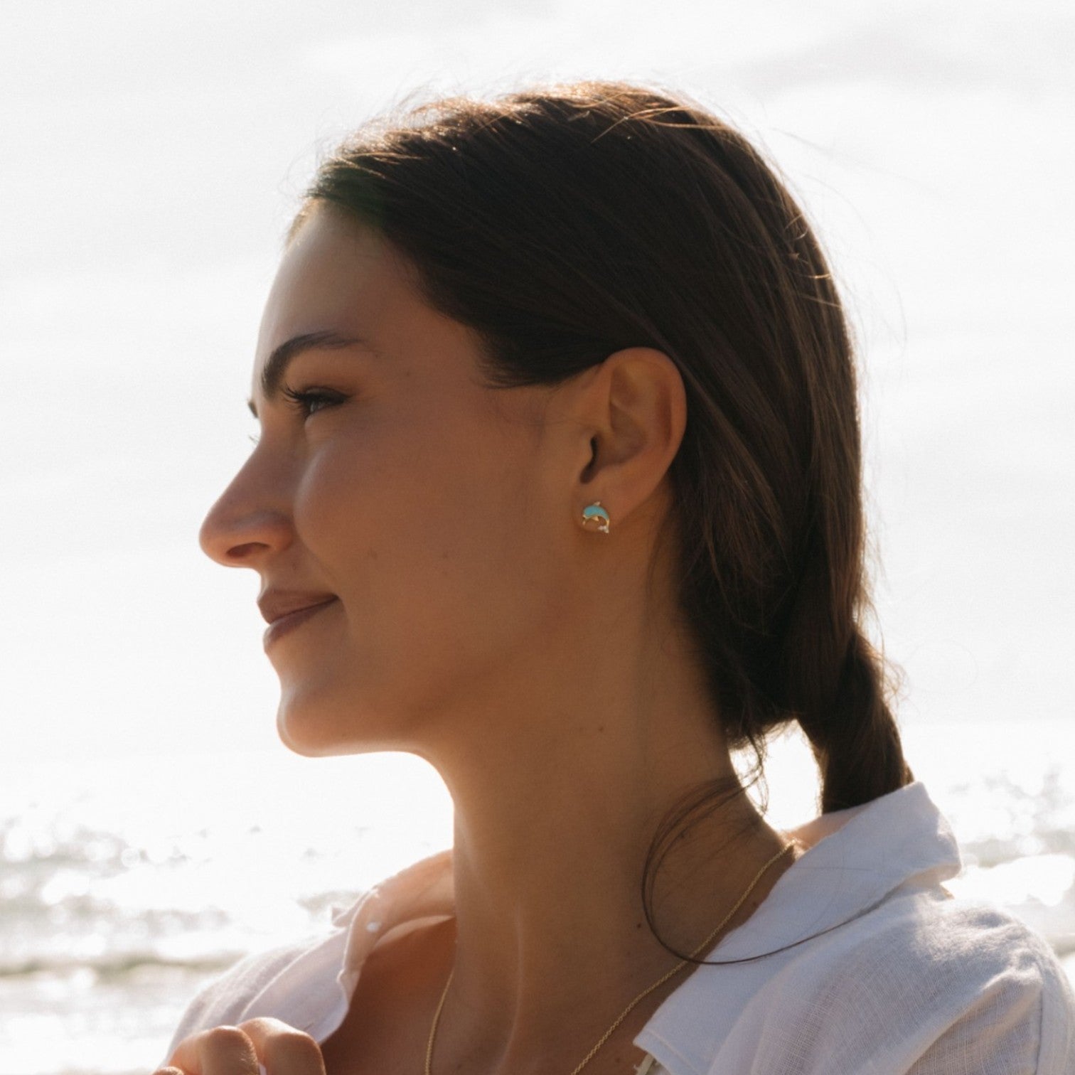 Turquoise Dolphin 14kt Gold Stud Earrings - Gold Vermeil - Mellow Monkey