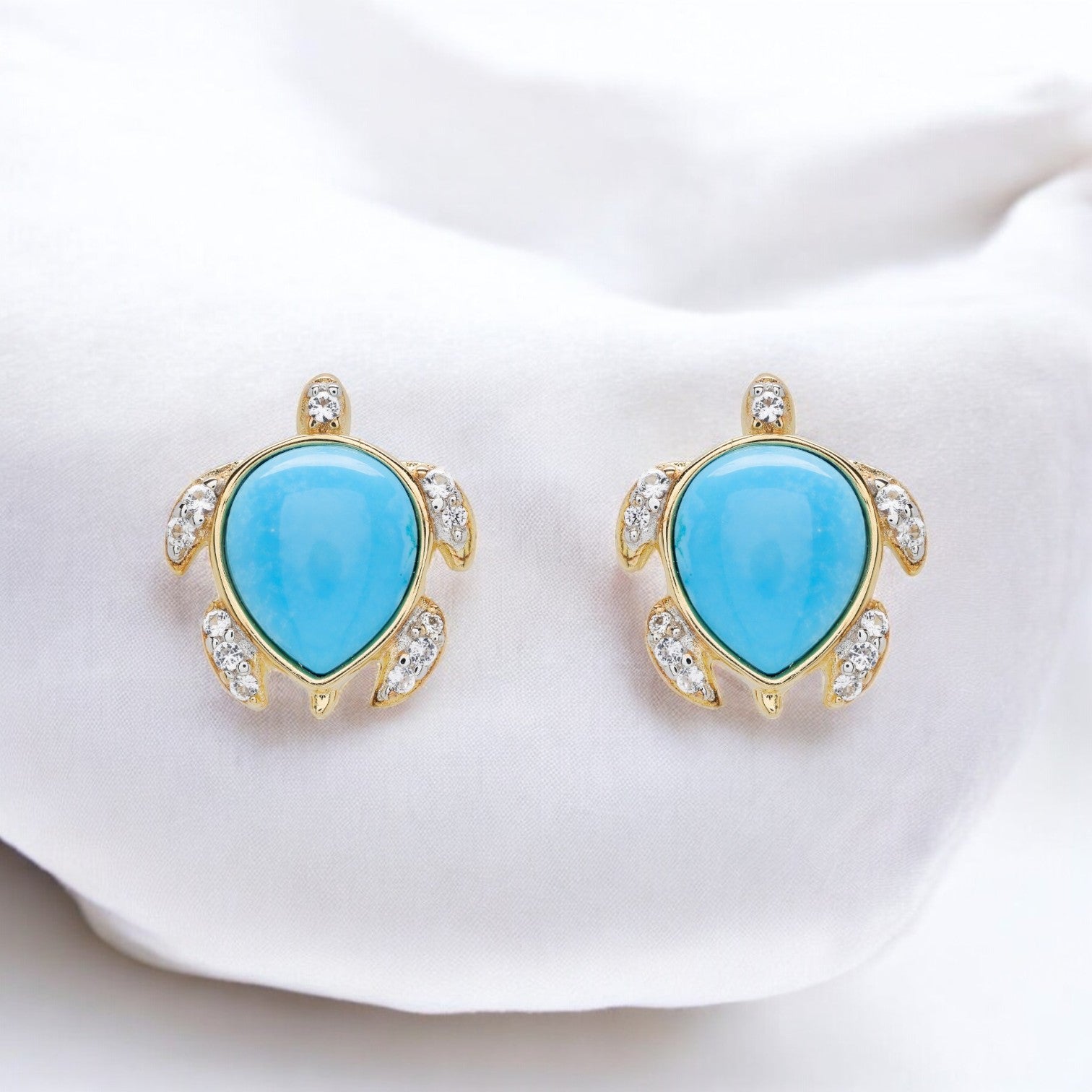 Turquoise Turtle 14kt Gold Stud Earrings - Gold Vermeil - Mellow Monkey