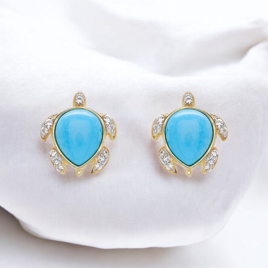 Turquoise Turtle 14kt Gold Stud Earrings - Gold Vermeil - Mellow Monkey