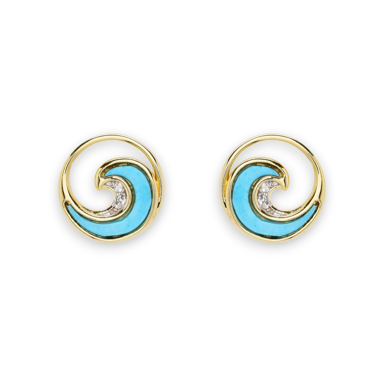 Turquoise Wave 14kt Gold Stud Earrings - Gold Vermeil - Mellow Monkey