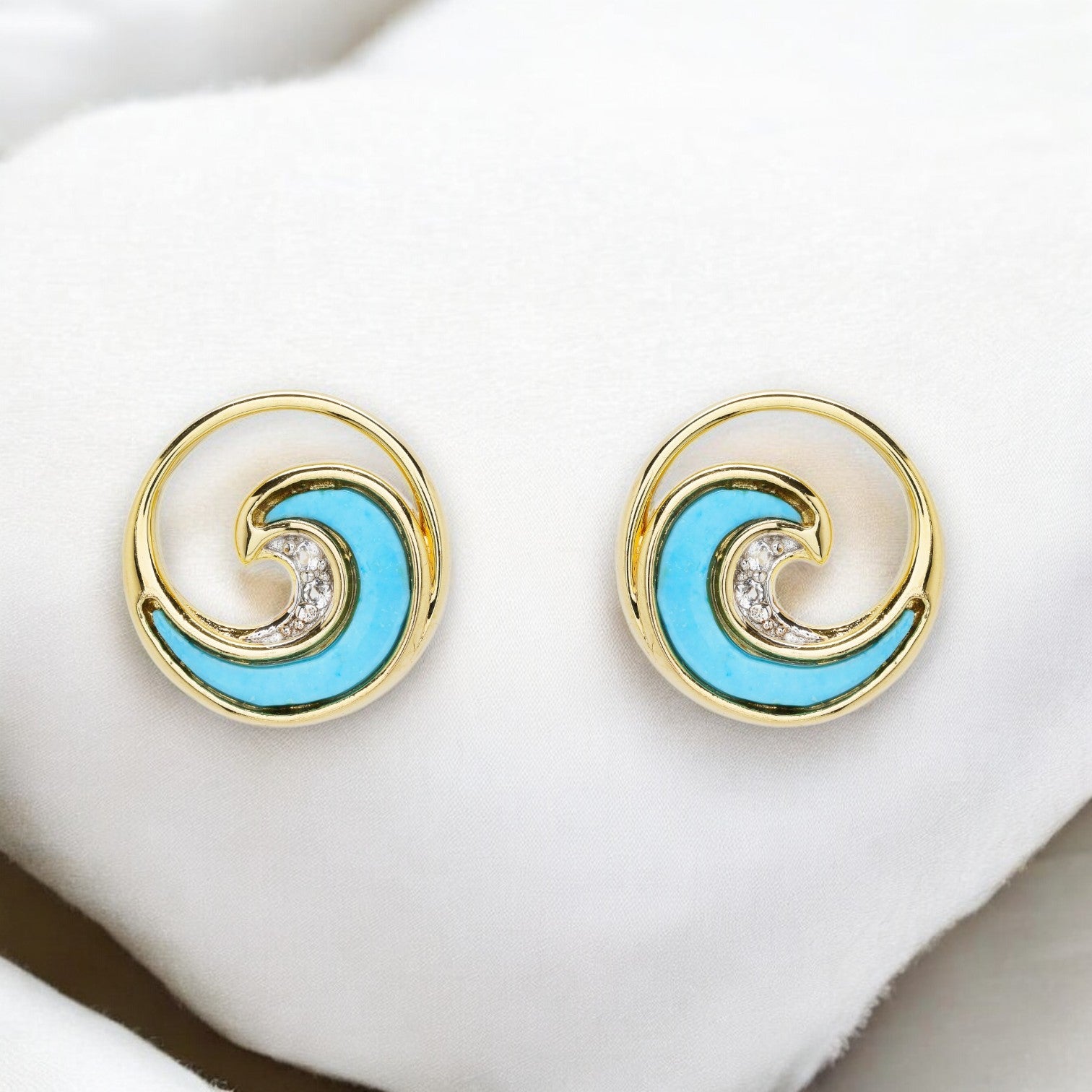Turquoise Wave 14kt Gold Stud Earrings - Gold Vermeil - Mellow Monkey
