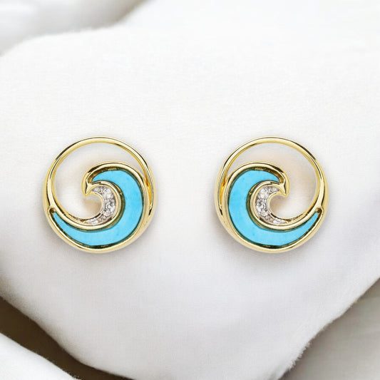 Turquoise Wave 14kt Gold Stud Earrings - Gold Vermeil - Mellow Monkey