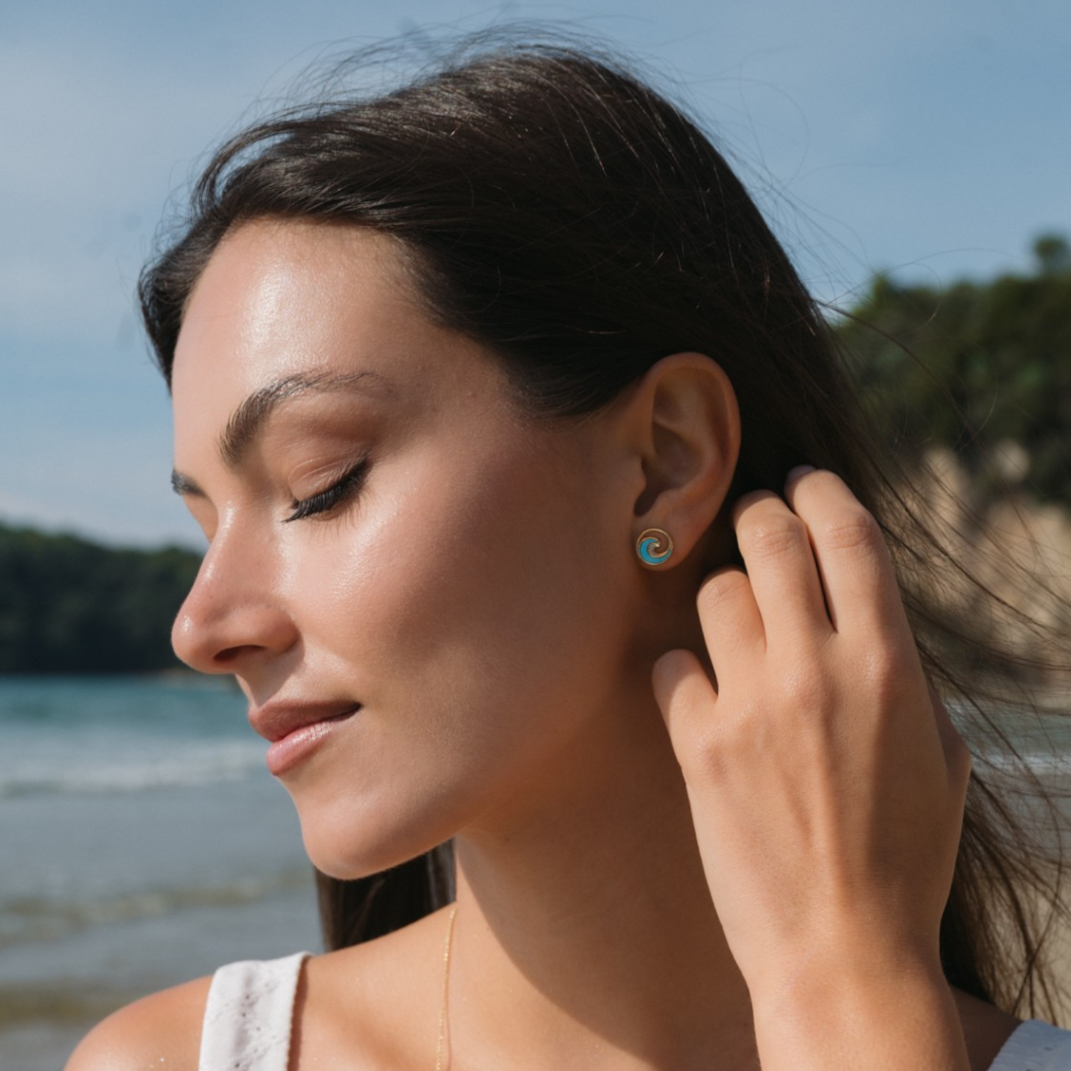 Turquoise Wave 14kt Gold Stud Earrings - Gold Vermeil - Mellow Monkey