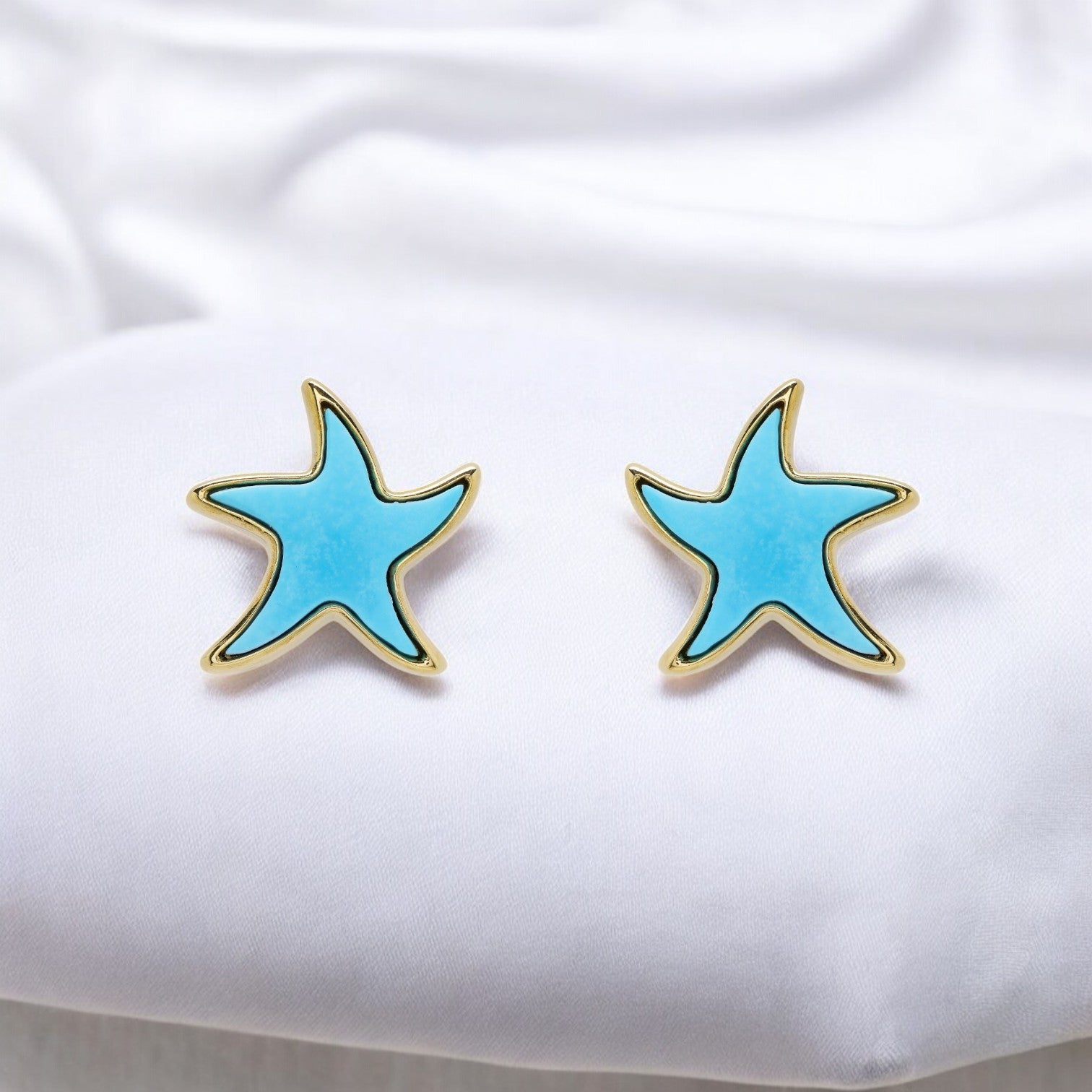 Turquoise Starfish 14kt Gold Stud Earrings - Gold Vermeil - Mellow Monkey