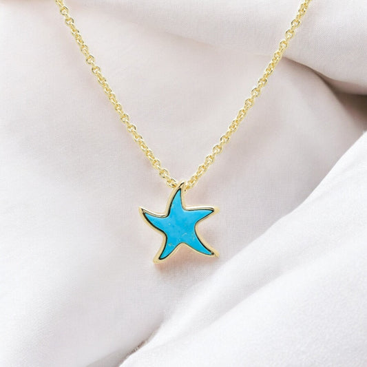 Turquoise Starfish 14kt Gold Necklace - Gold Vermeil - Mellow Monkey