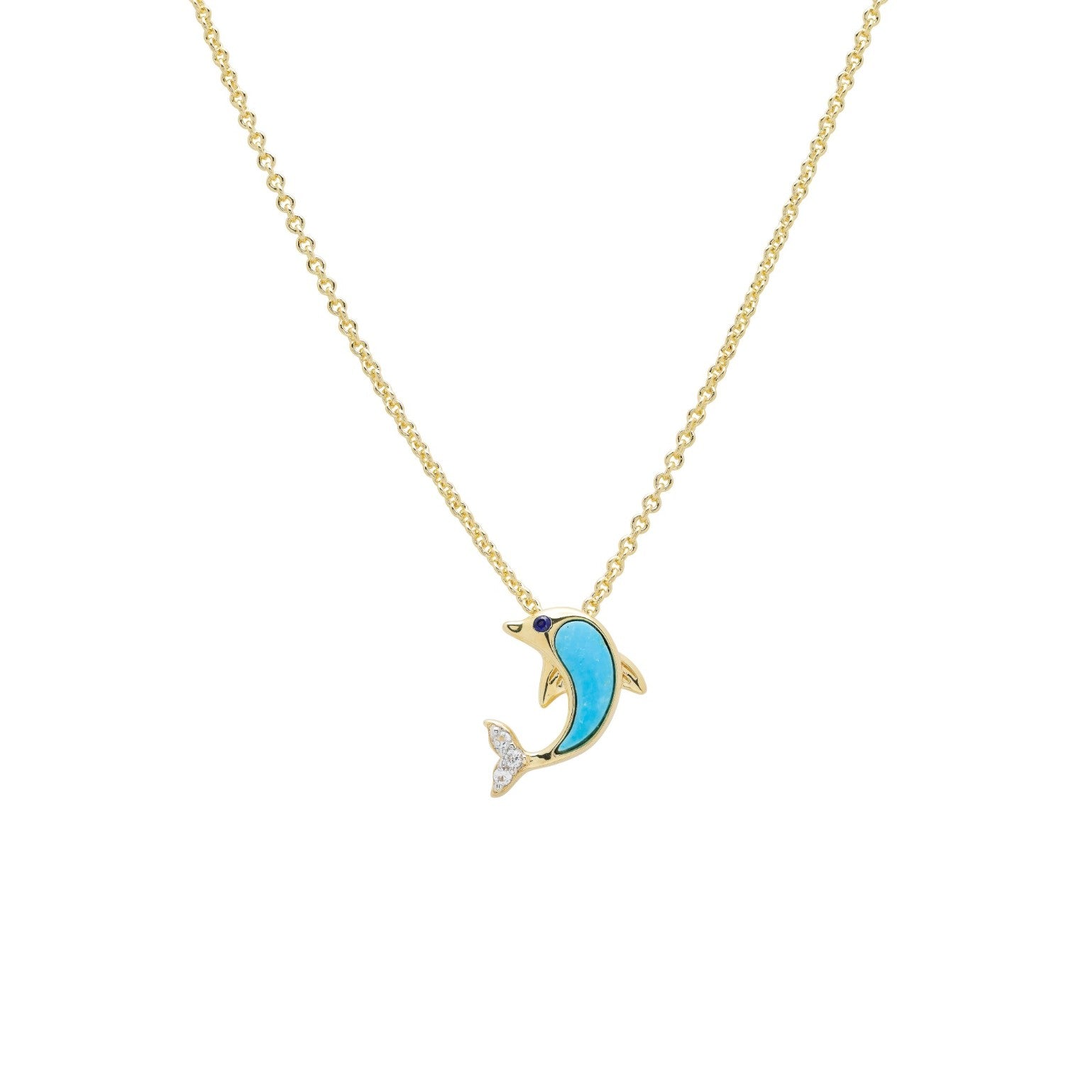 Turquoise Dolphin 14kt Gold Necklace - Gold Vermeil - Mellow Monkey