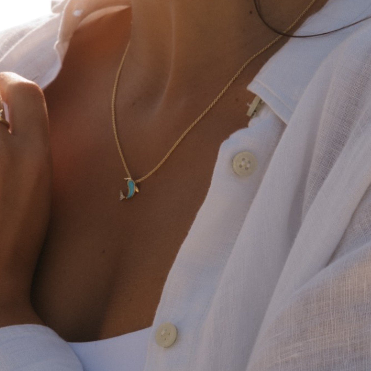 Turquoise Dolphin 14kt Gold Necklace - Gold Vermeil - Mellow Monkey